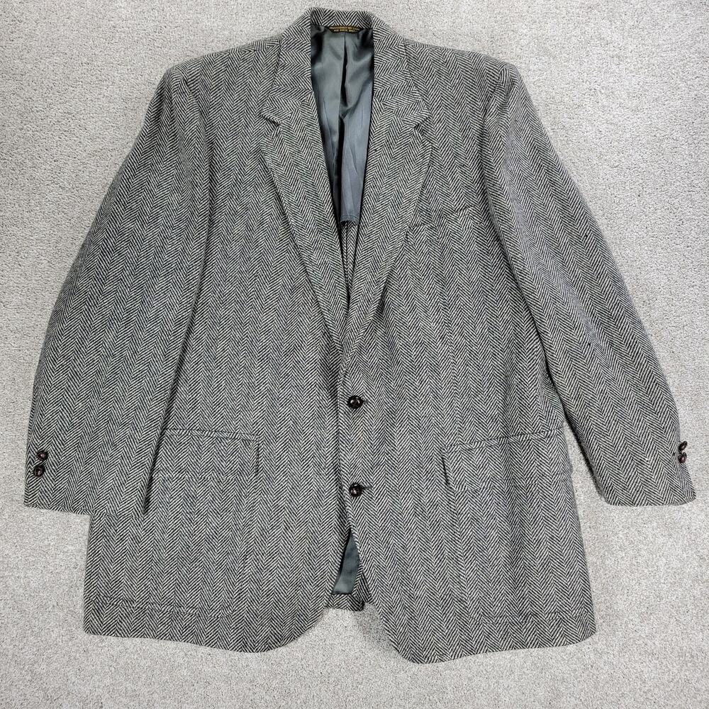 Vintage John Weitz Tweed Sport‎ Coat Mens XL Black White Herringbone Wool Lined